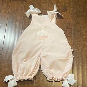 The Bailey Boys birthday romper SZ 24M pink ruffle bottom corduroy